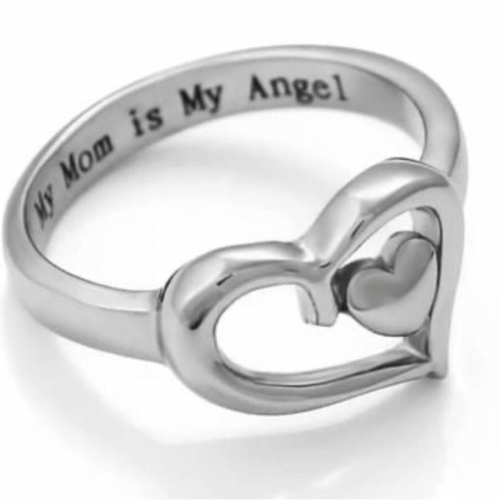 My Mom Is My Angel Silver Heart Ring